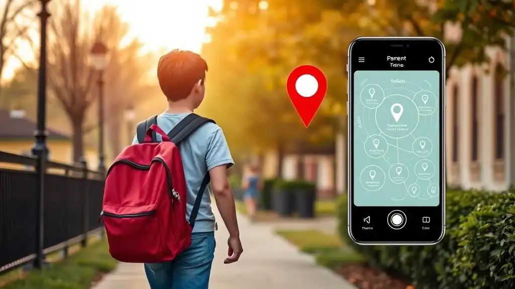 A teenager walking to school with location tracking enabled for parent monitoring.